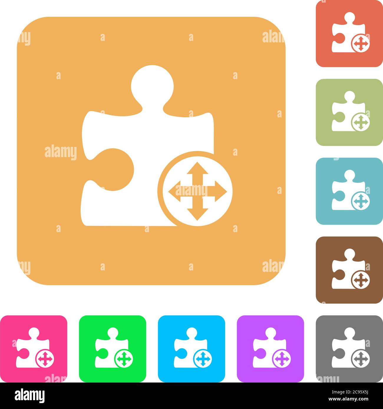 Move plugin flat icons on rounded square vivid color backgrounds. Stock Vector