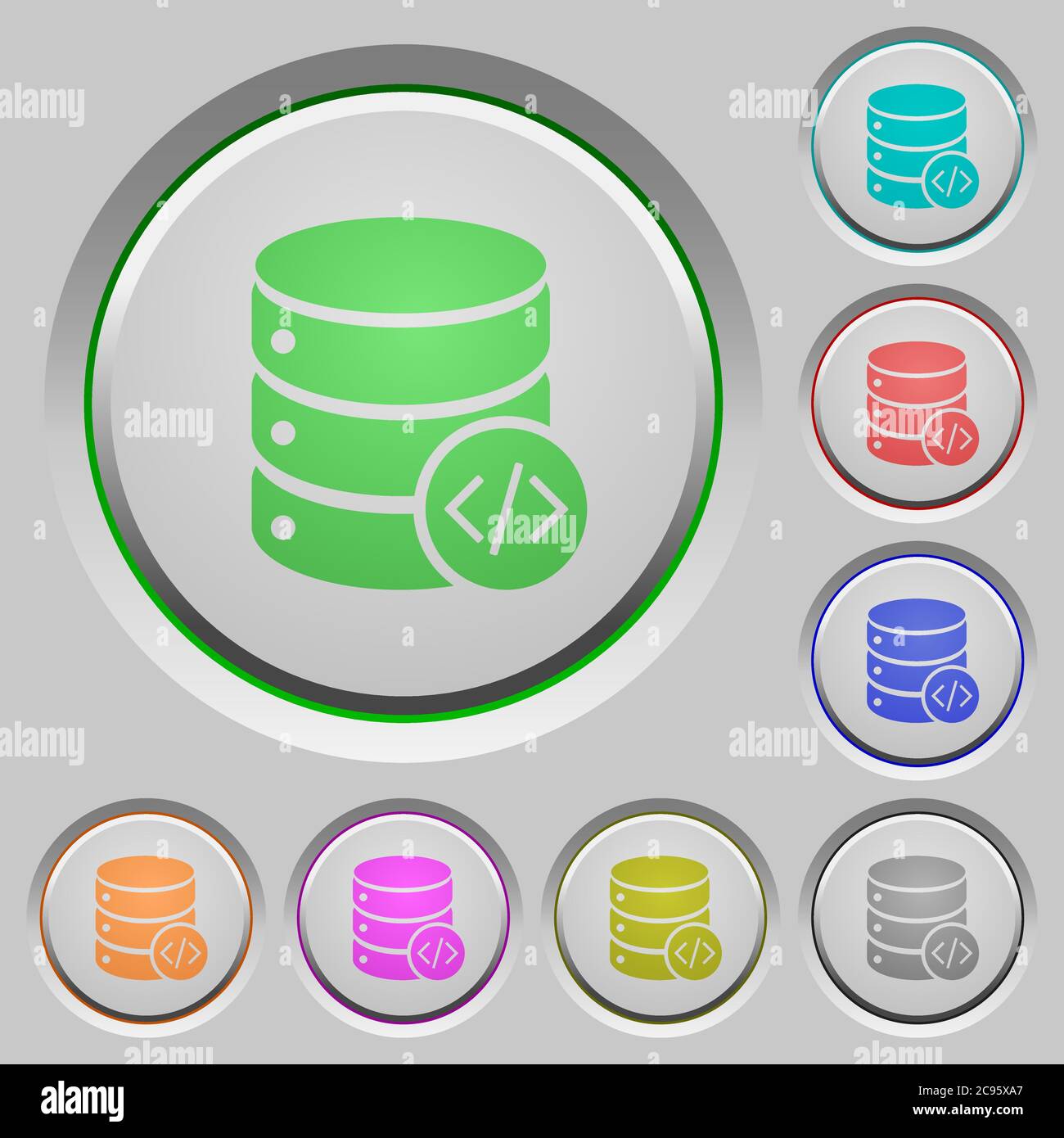 Database programming color icons on sunk push buttons Stock Vector