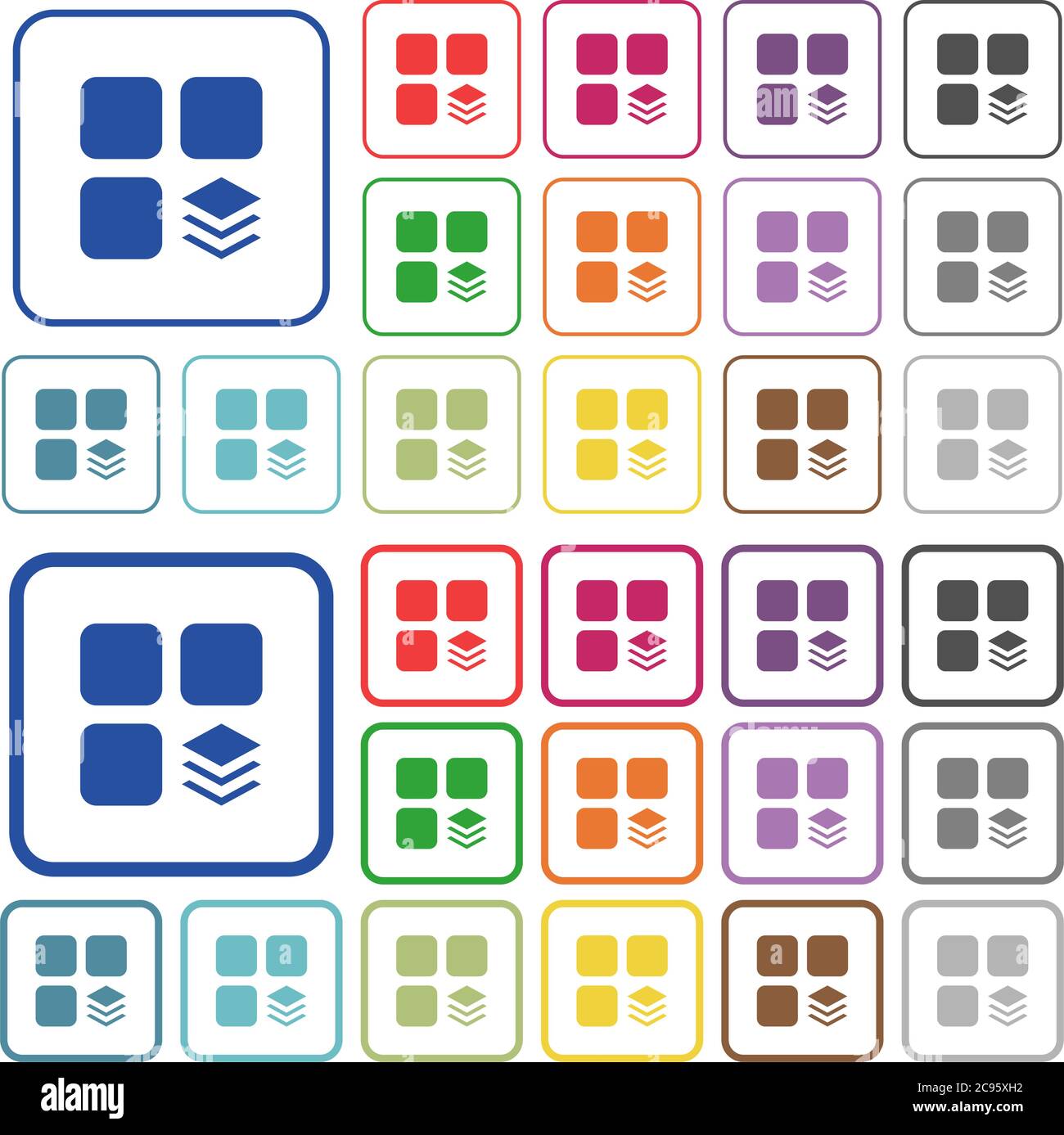 Multiple components color flat icons in rounded square frames. Thin and thick versions included. Stock Vector