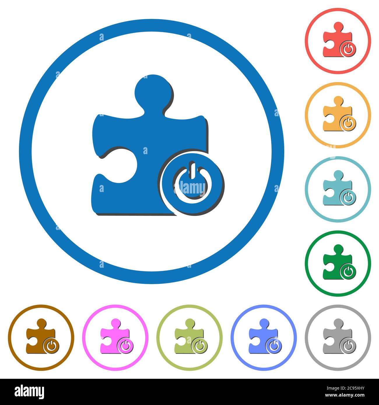 Switch on off plugin flat color vector icons with shadows in round ...