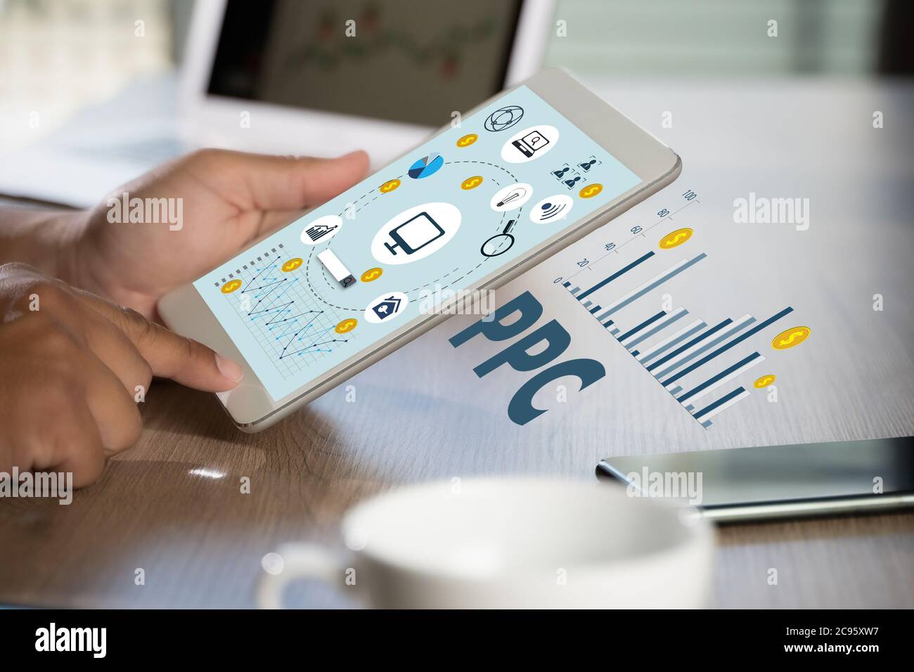 PPC - Pay Per Click concept Businessman working concept ppc Stock Photo
