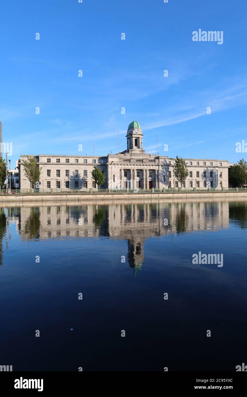 City Hall, Albert Quay and the River Lee, City of Cork, County Cork, Ireland Stock Photo