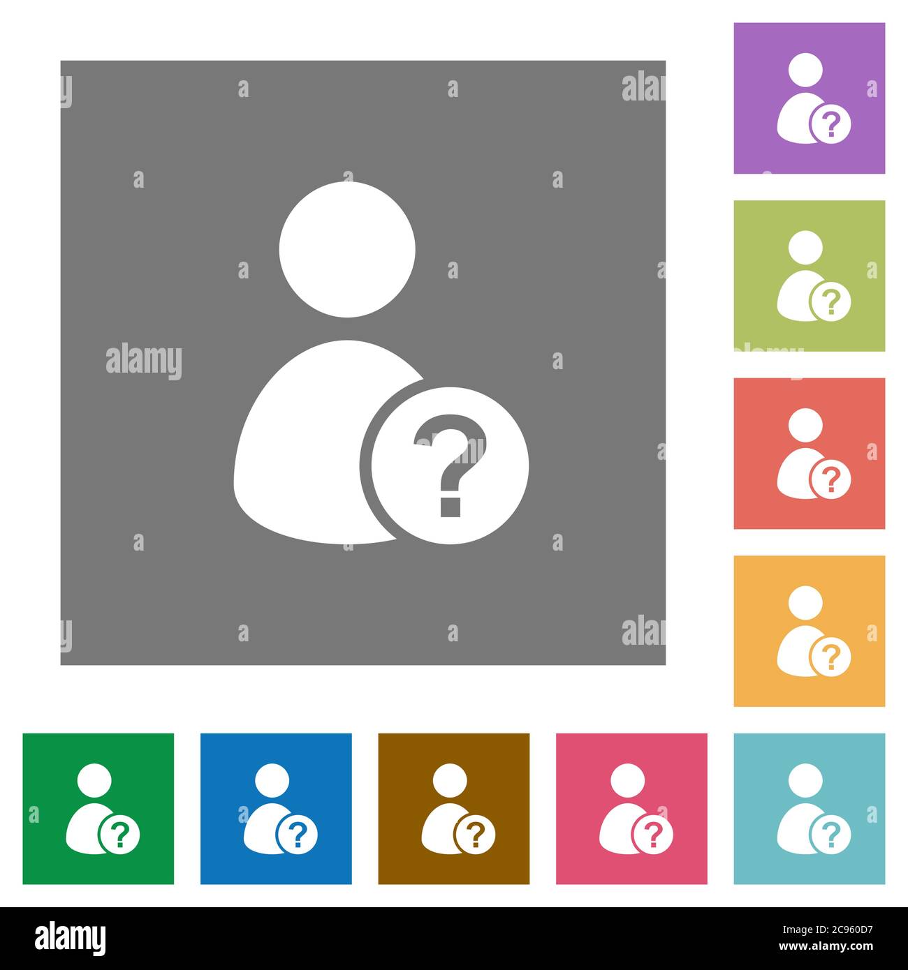 Unknown user flat icons on simple color square backgrounds Stock Vector