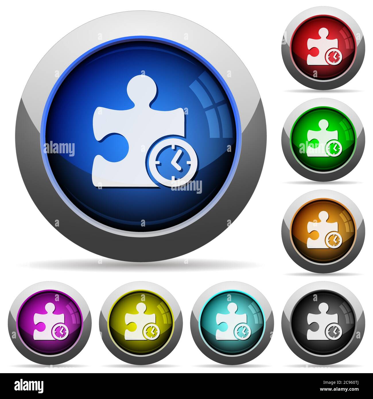 Timer plugin icons in round glossy buttons with steel frames Stock