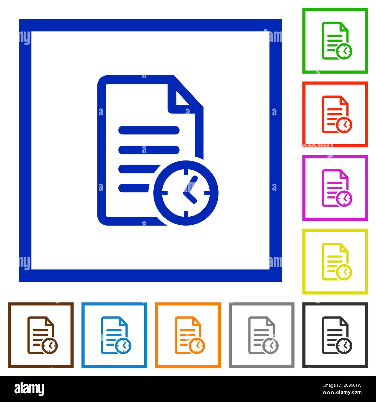 Document last modified time flat color icons in square frames on white background Stock Vector