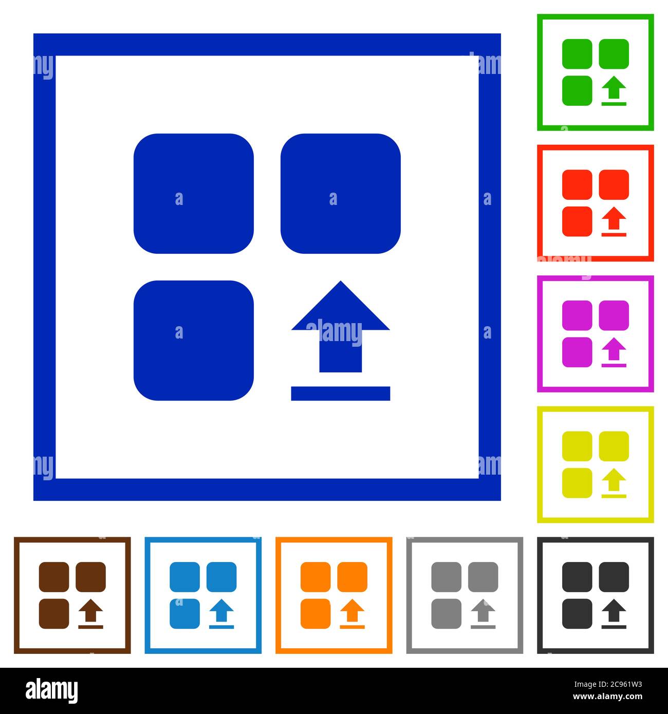 Upload component flat color icons in square frames on white background Stock Vector