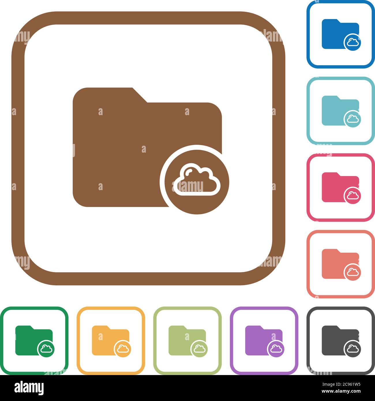 Cloud directory simple icons in color rounded square frames on white background Stock Vector