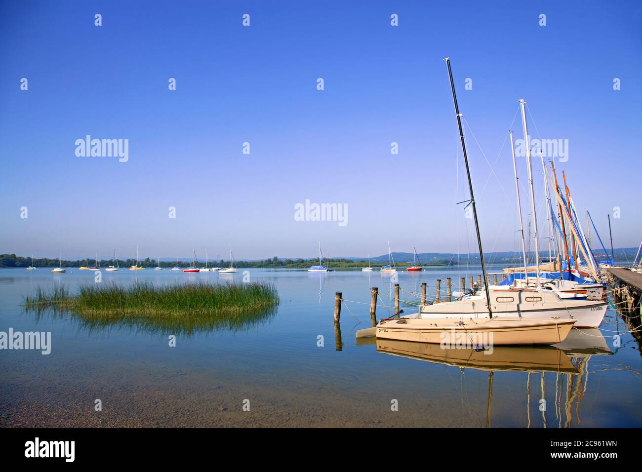 geography / travel, Germany, Bavaria, Ammersee (Lake Ammer), Fischen, sailboat, Additional-Rights-Clearance-Info-Not-Available Stock Photo