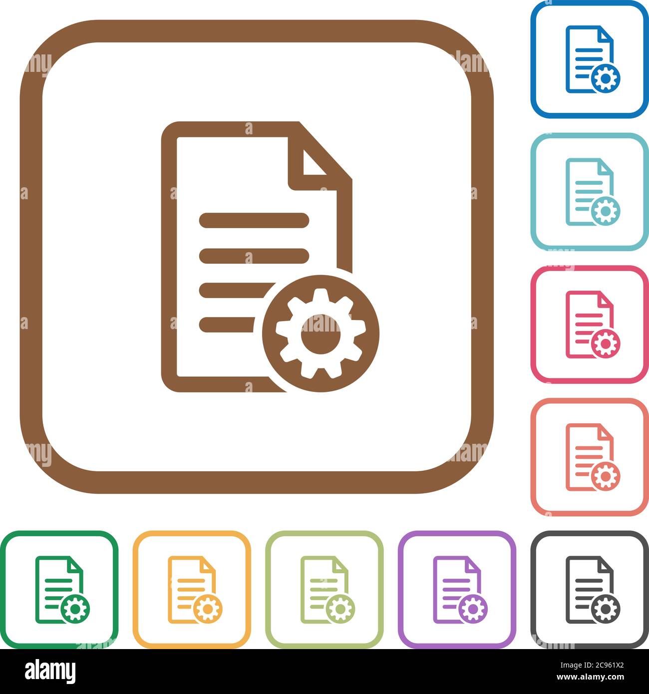 Document settings simple icons in color rounded square frames on white background Stock Vector