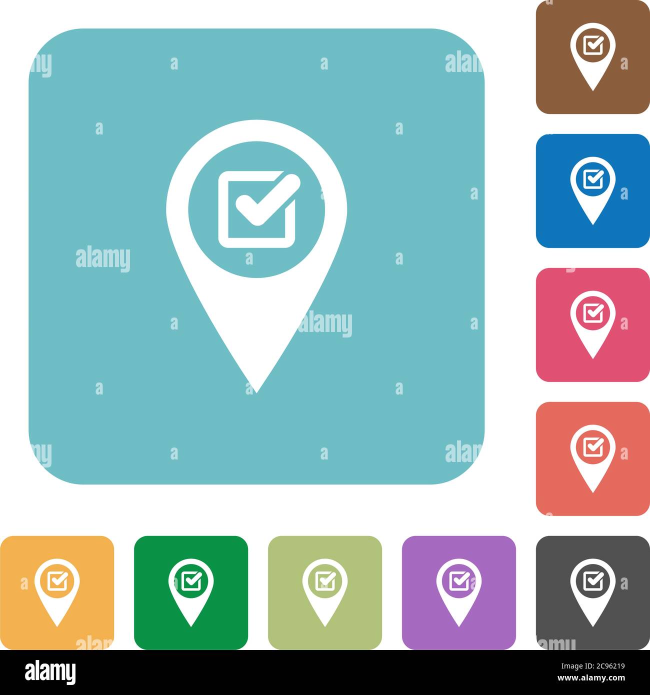 Checkpoint GPS map location white flat icons on color rounded square ...