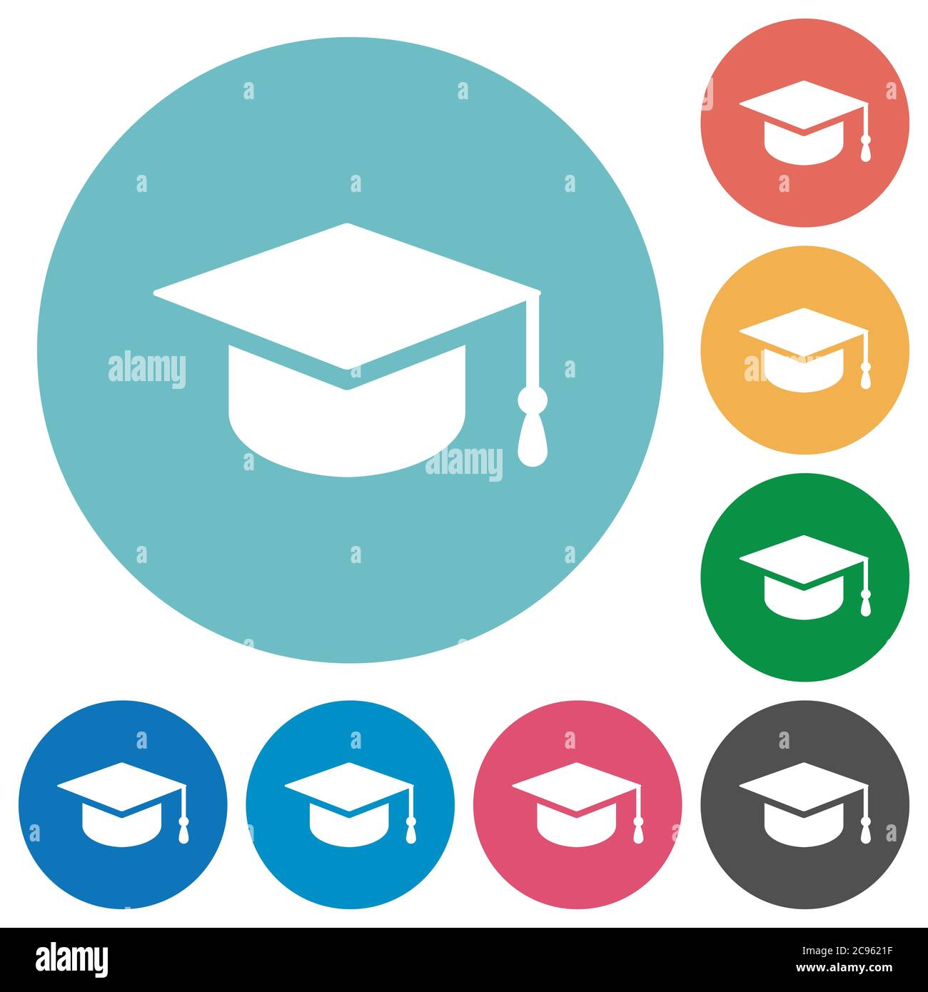 Graduate cap flat white icons on round color backgrounds Stock Vector ...