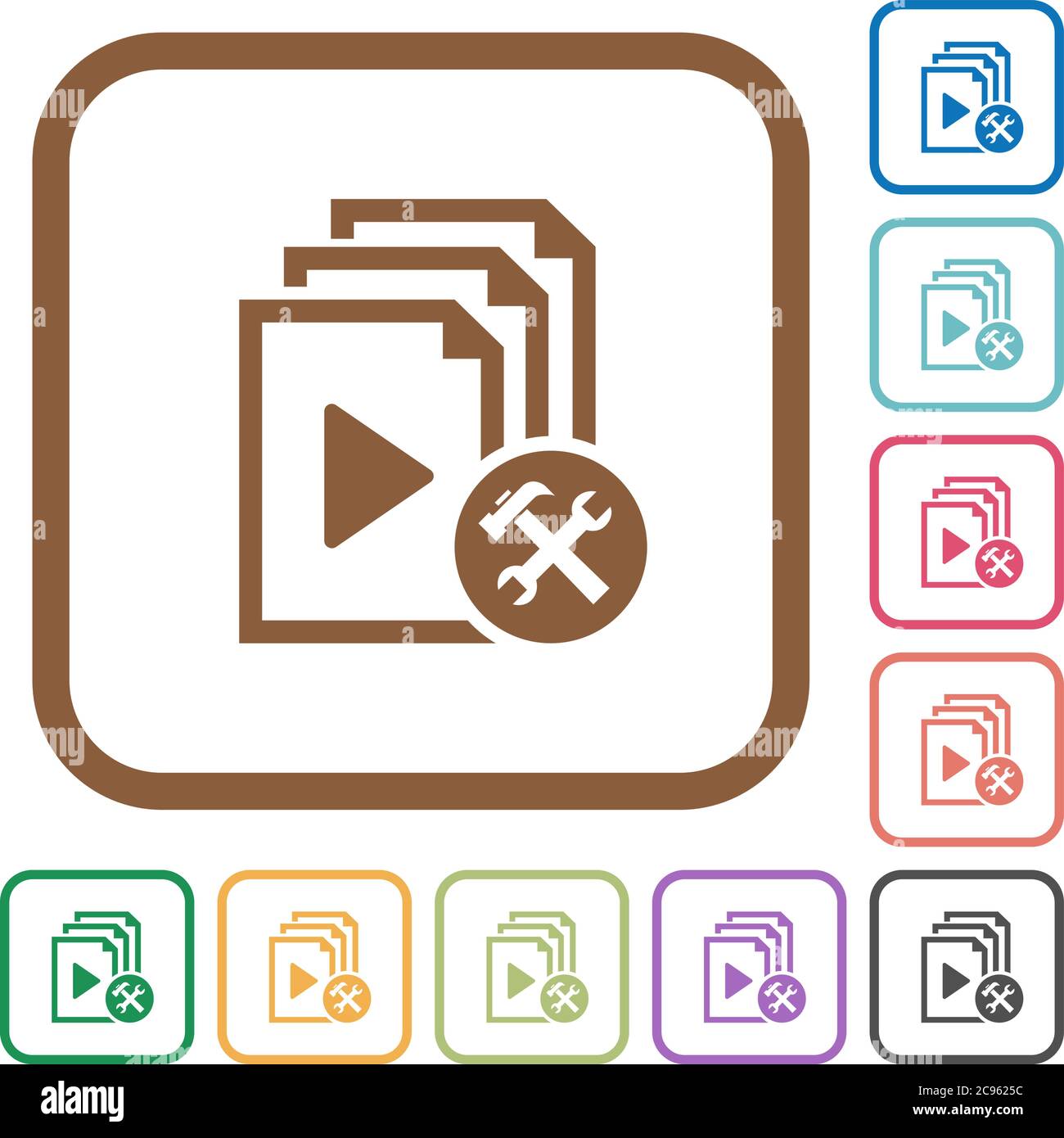 Playlist tools simple icons in color rounded square frames on white background Stock Vector