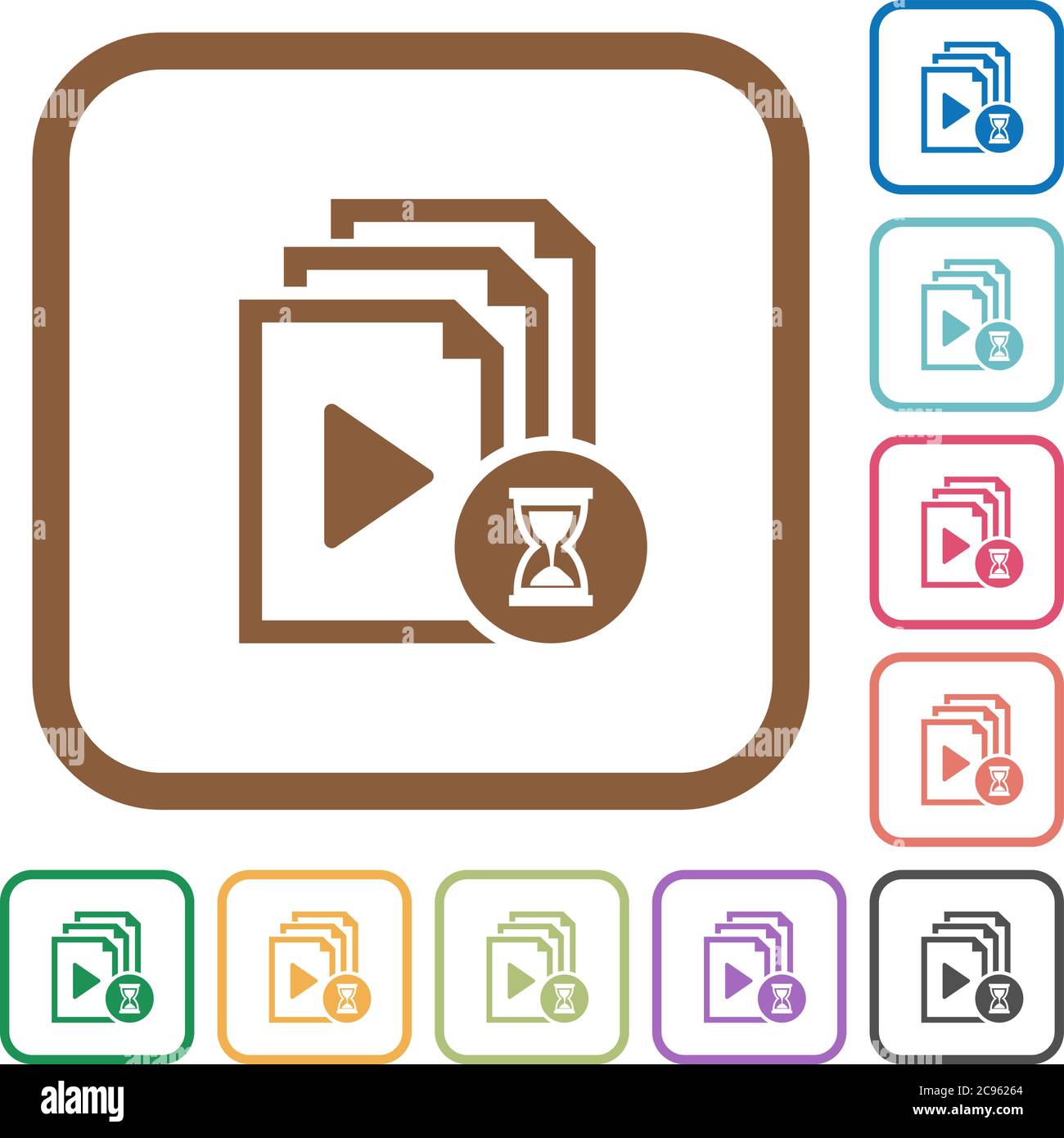 Preparing playlist simple icons in color rounded square frames on white background Stock Vector