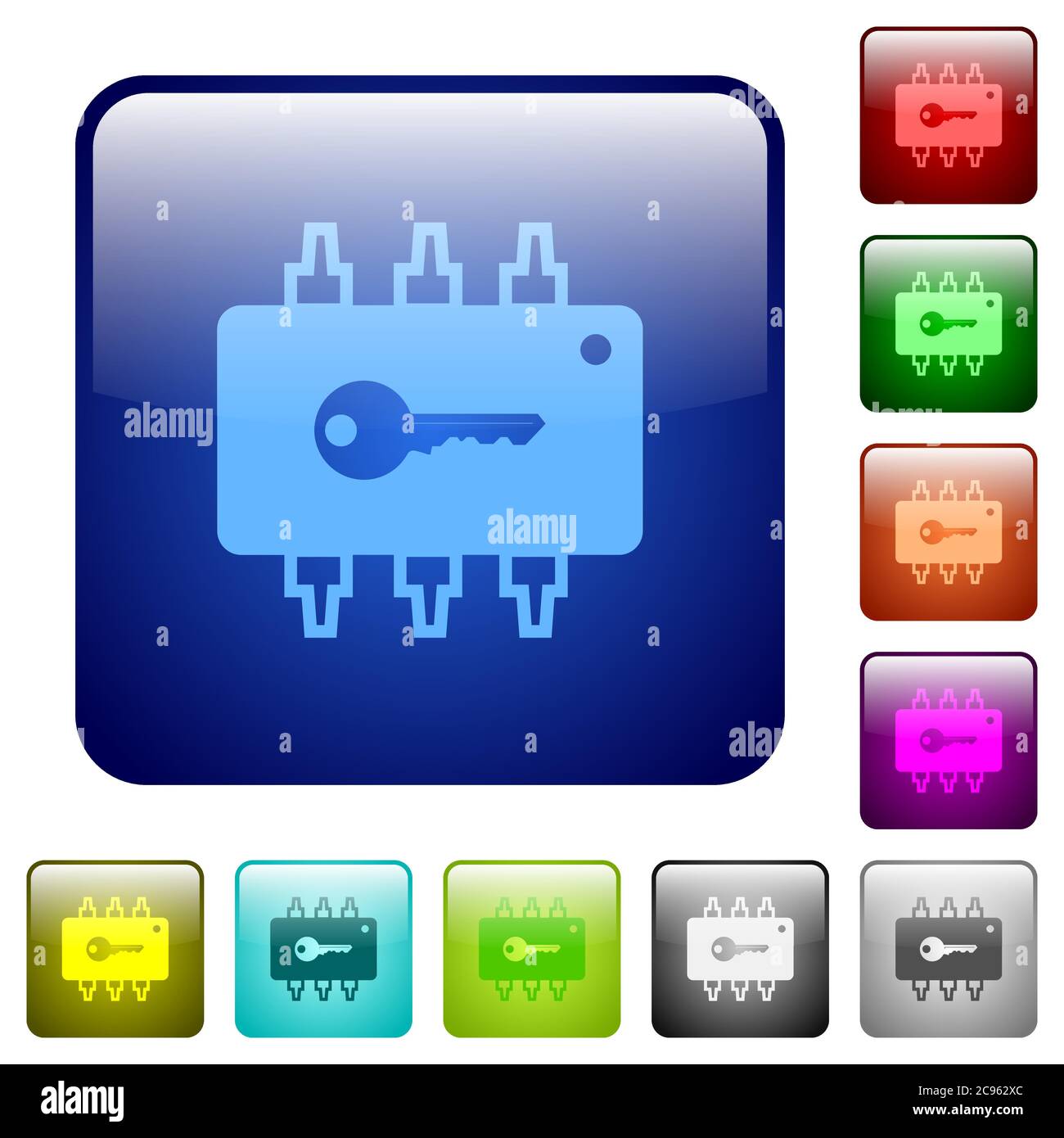 Hardware security icons in rounded square color glossy button set Stock ...