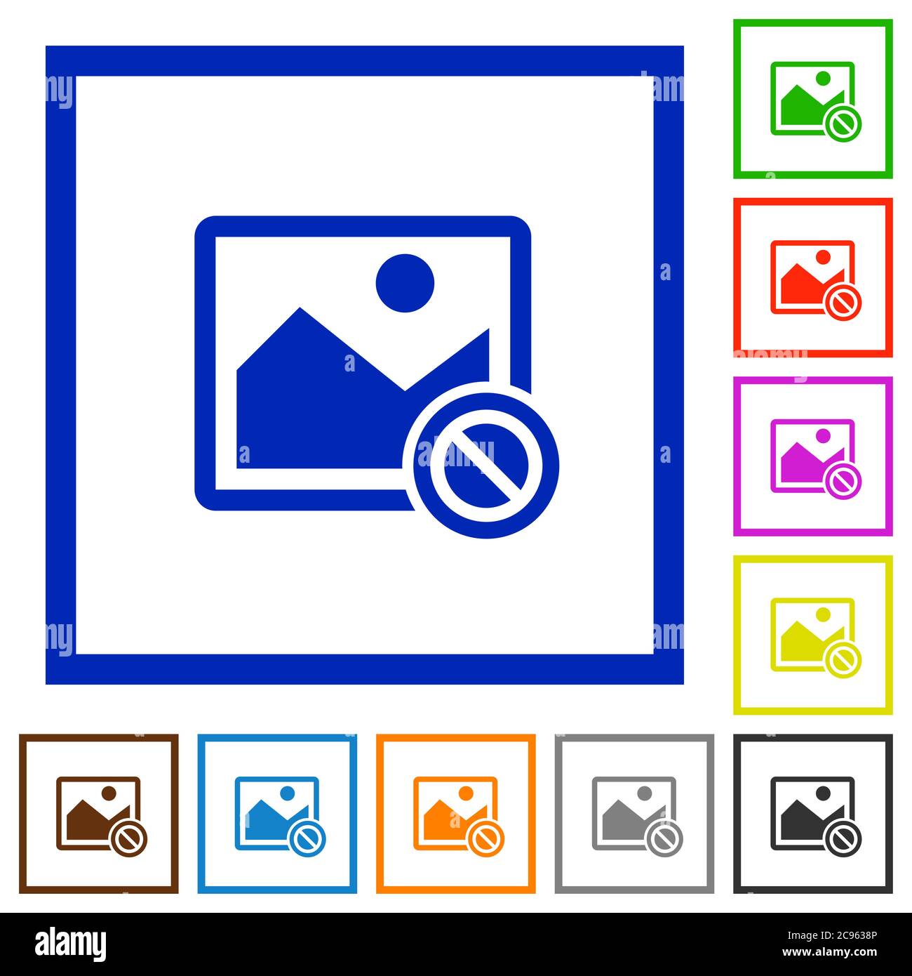 Disabled image flat color icons in square frames on white background ...
