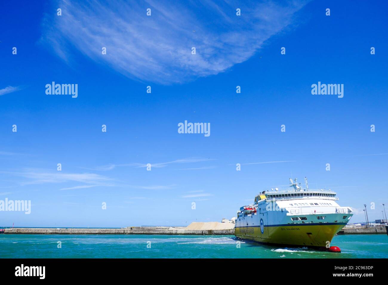 Transmanche ferry entering the port, Dieppe, Seine-Maritime, Normandy, France Stock Photo