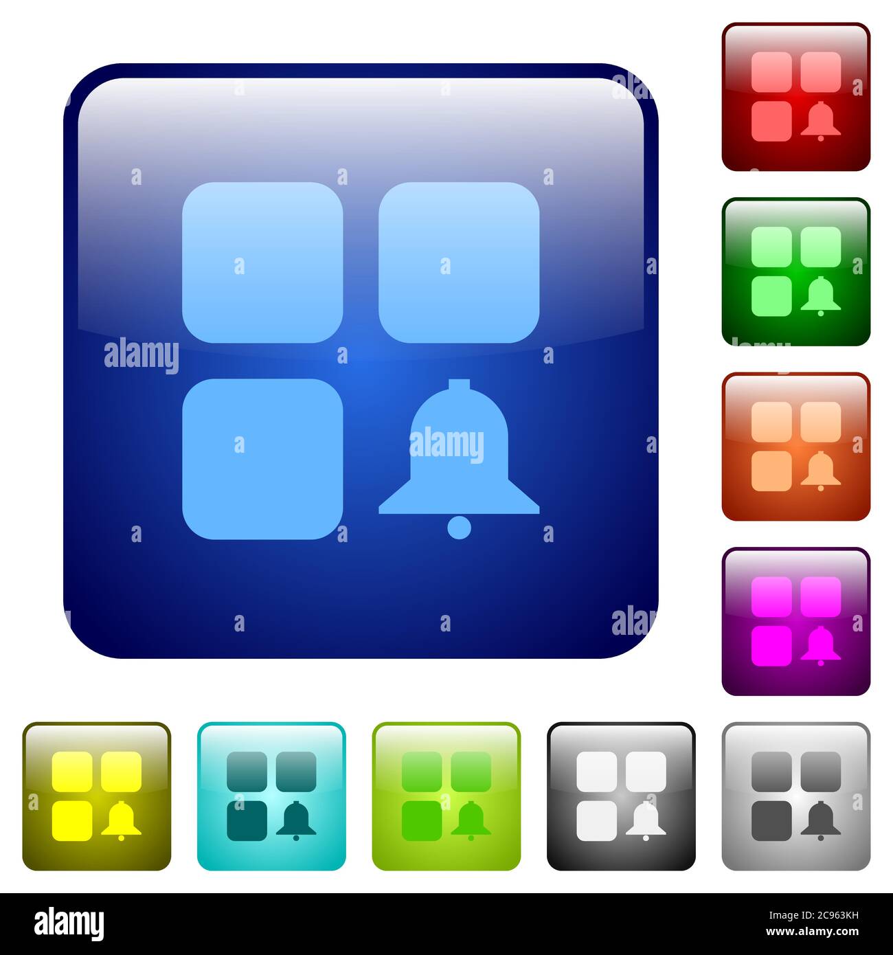 Component alert icons in rounded square color glossy button set Stock ...