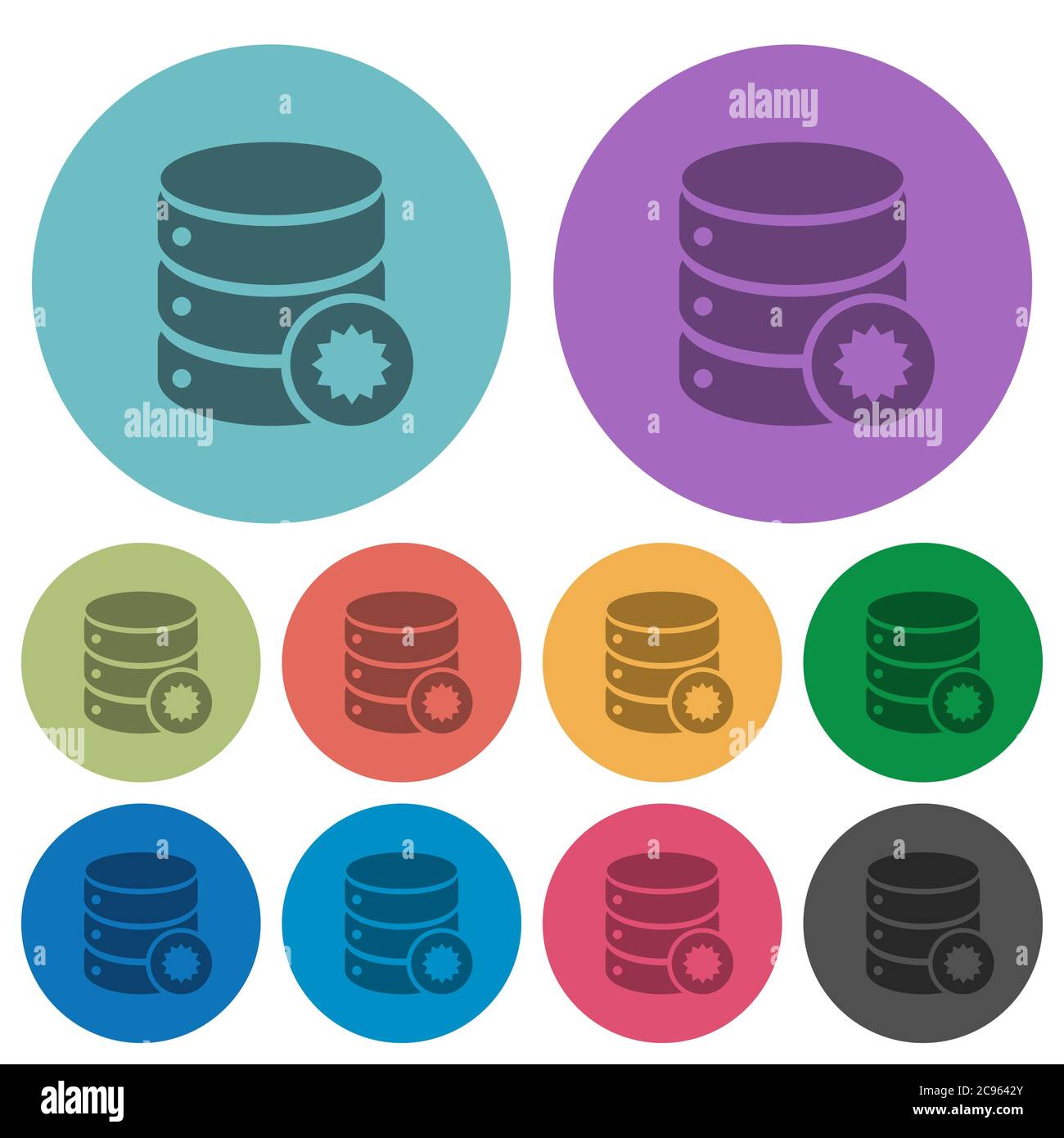 Certified database darker flat icons on color round background Stock Vector