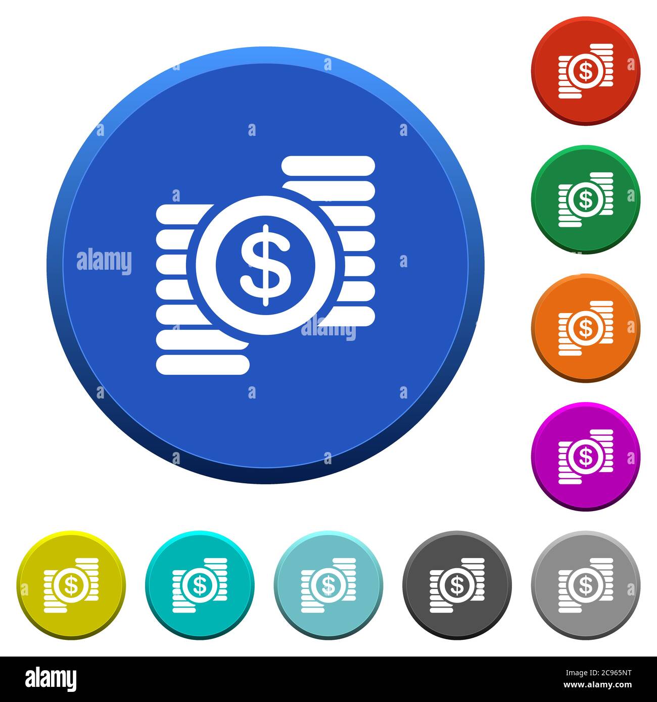 Dollar coins round color beveled buttons with smooth surfaces and flat ...