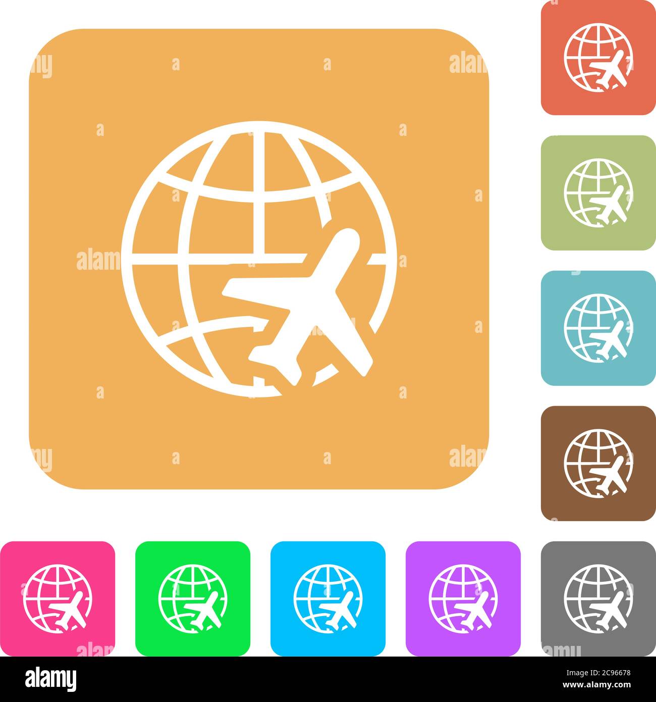World travel flat icons on rounded square vivid color backgrounds Stock ...