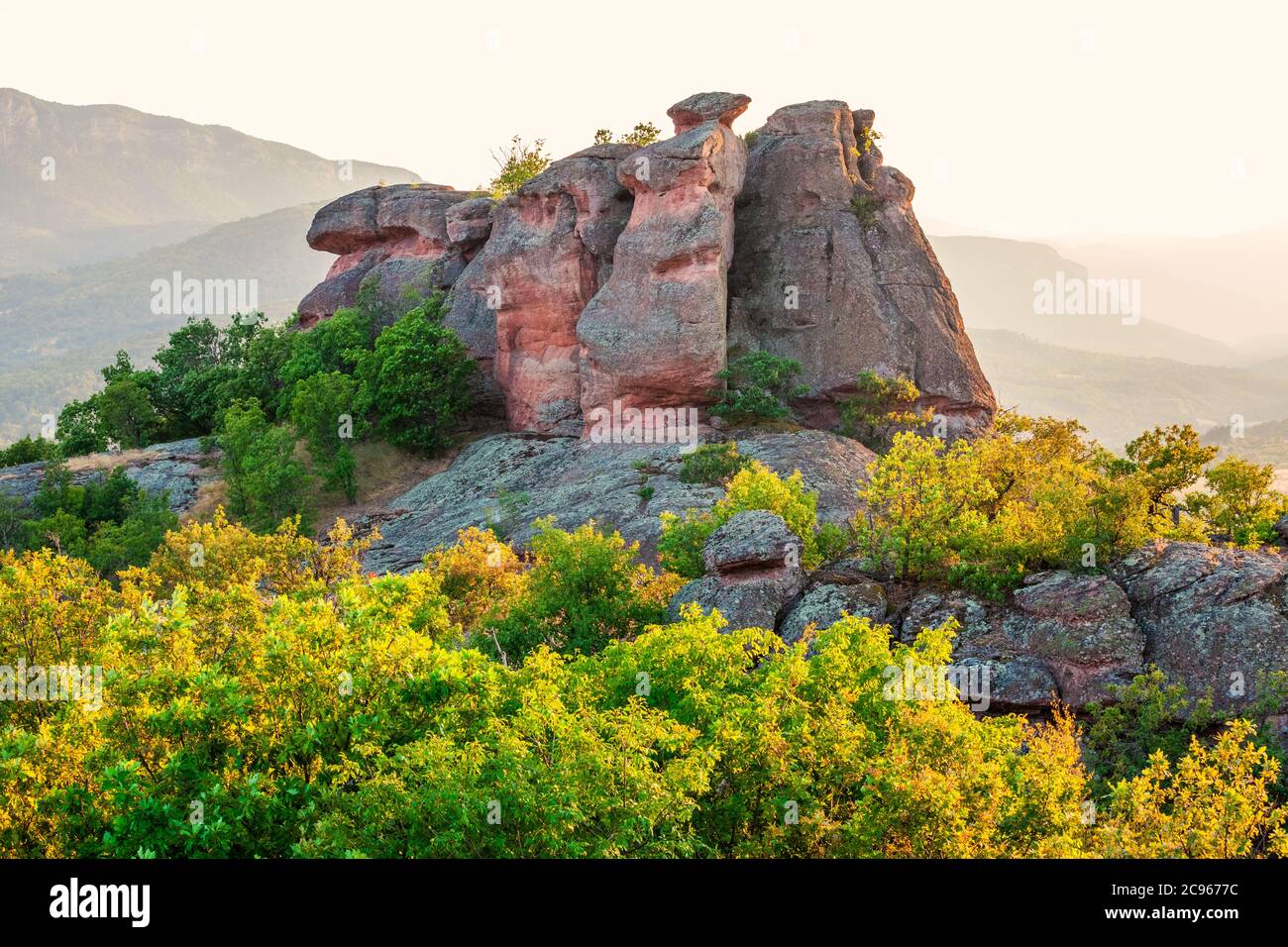 The Belogradchik Rocks at sunset - natural landmark in the area of Belogradchik, Balkan Mountains, northwest Bulgaria Stock Photo