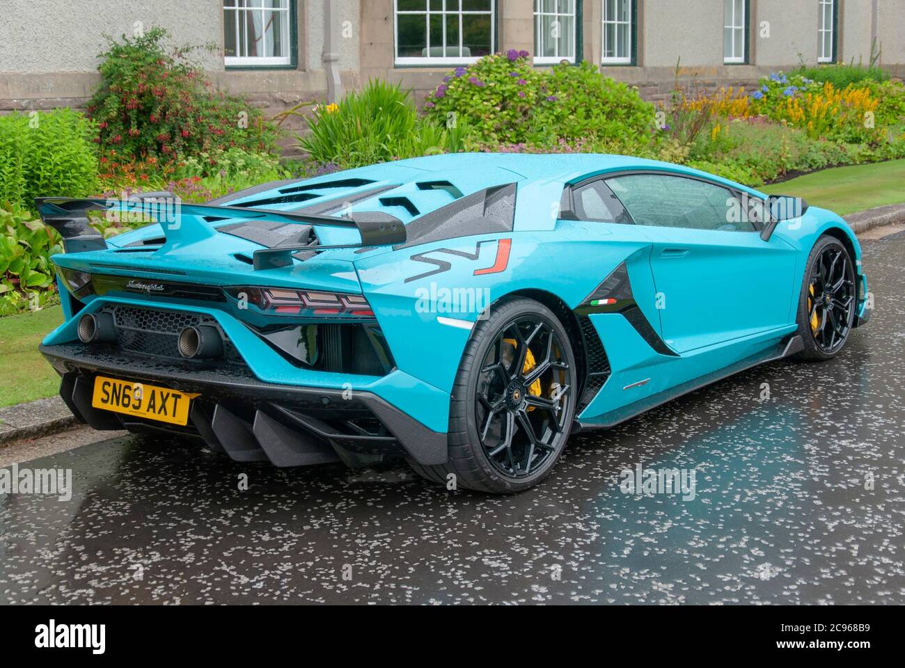 2019 Model Teal Blue Lamborghini Aventador SVJ Sports Car rear offside  drivers side view rhd right hand drive turquoise blue italian mid engine  lambor Stock Photo - Alamy