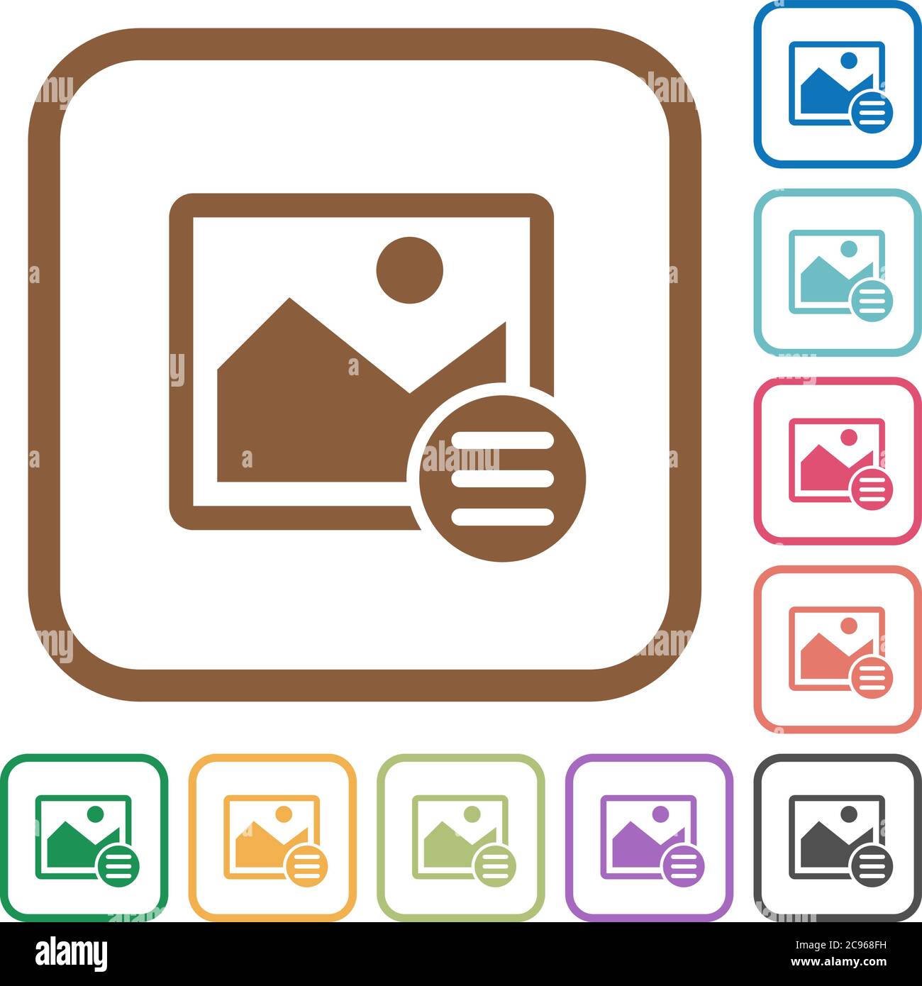 Image options simple icons in color rounded square frames on white ...