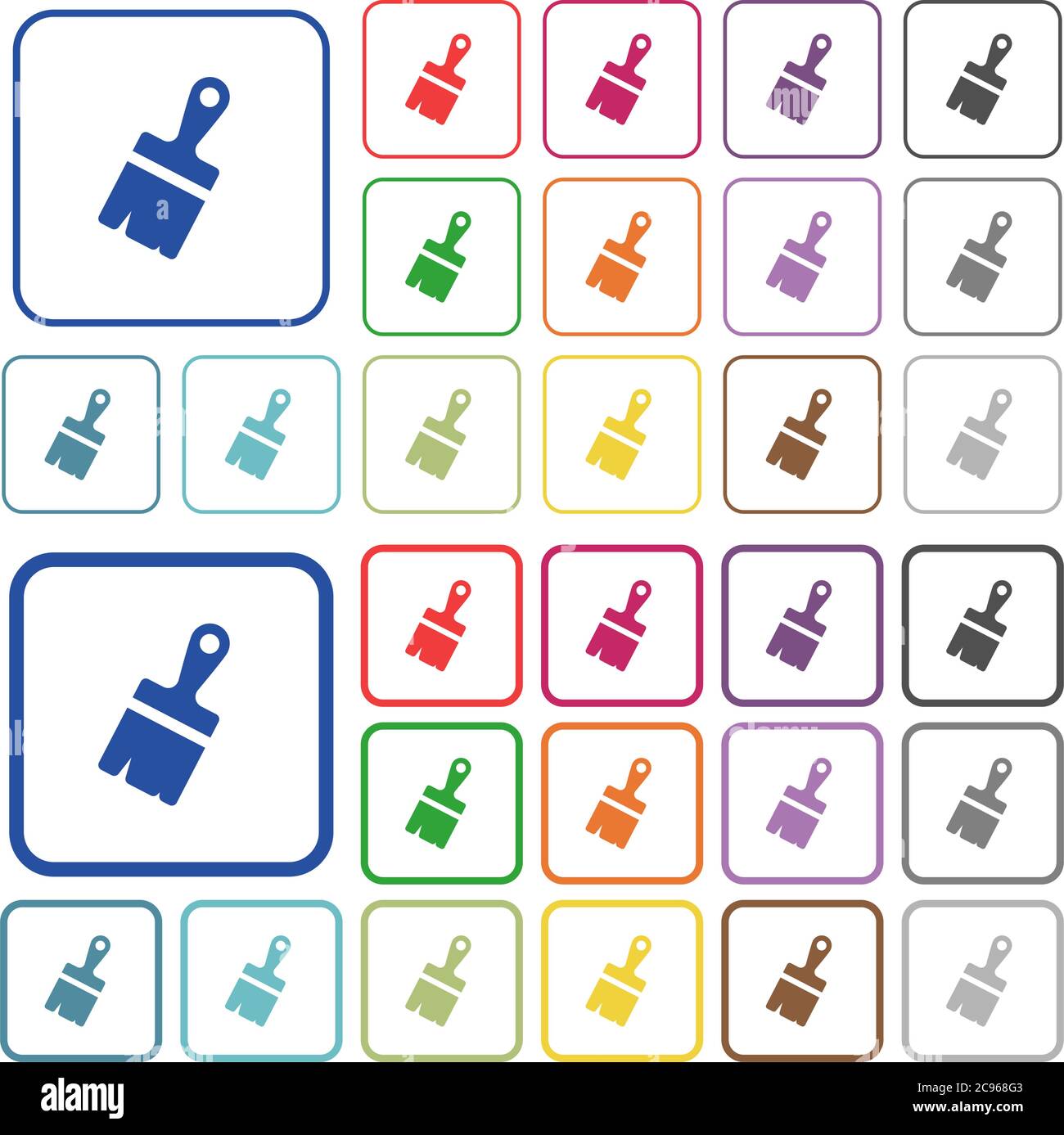 Paste with brush tool color flat icons in rounded square frames. Thin and thick versions included. Stock Vector