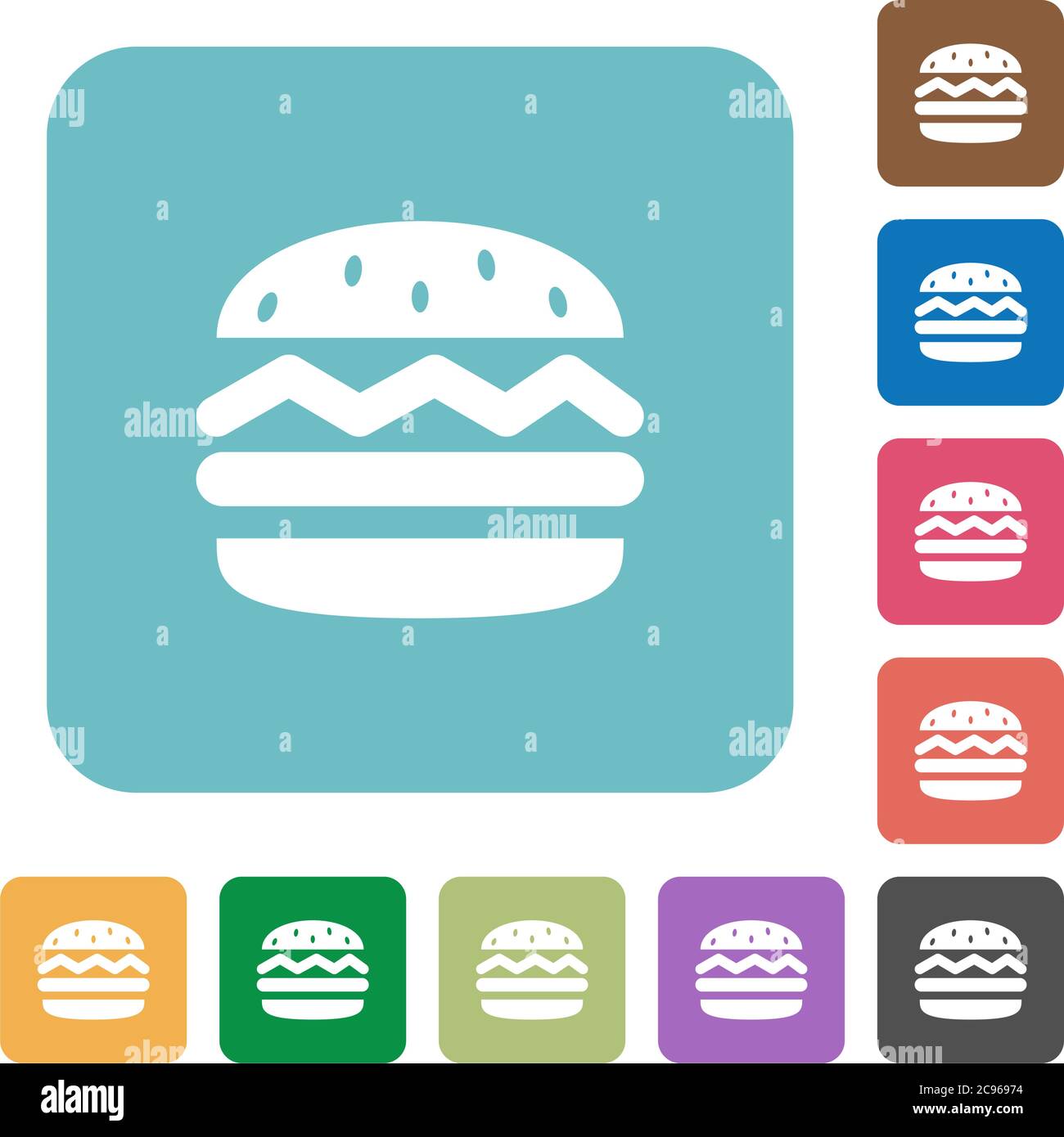 Single hamburger white flat icons on color rounded square backgrounds Stock Vector