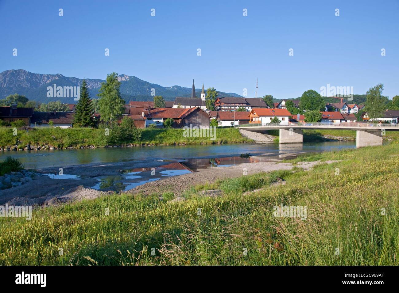 geography / travel, Germany, Bavaria, Grossweil, view to Grossweil, Loisach, Werdenfelser Land (Werden, Additional-Rights-Clearance-Info-Not-Available Stock Photo