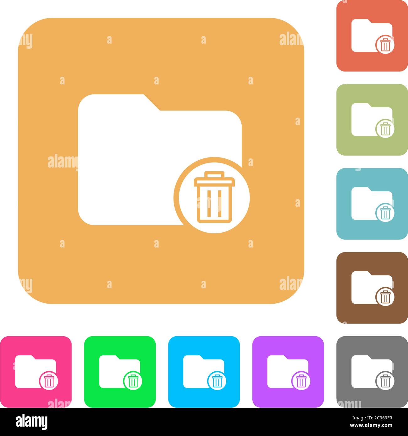 Delete directory flat icons on rounded square vivid color backgrounds. Stock Vector
