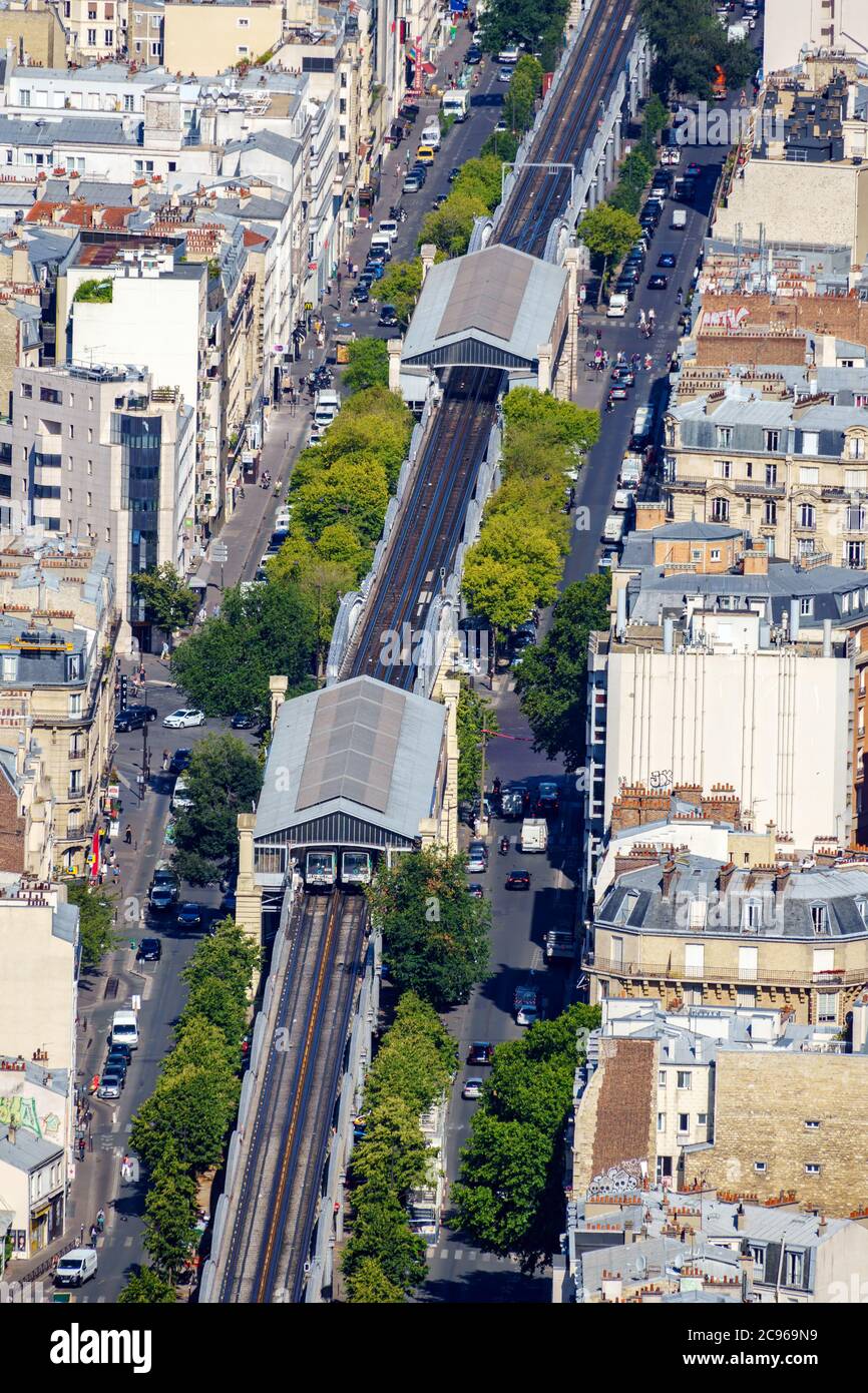 High-angle shot of Paris aerial Metro line 6 - Paris, France Stock Photo