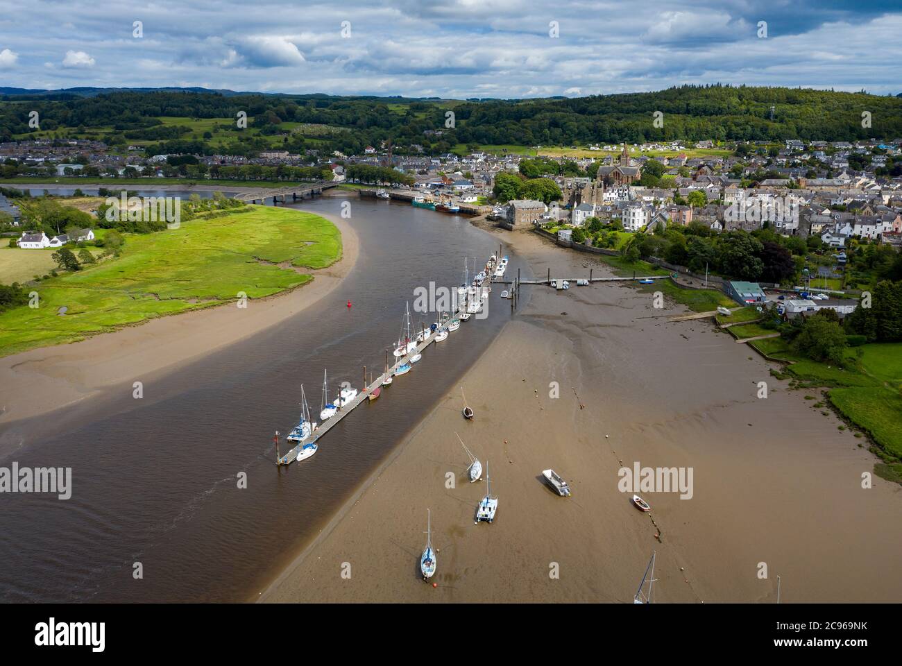 Aerial view of Kirkcudbright Harbour & Marina and town centre, Kirkcudbrightshire, Dumfries and Galloway, Scotland Stock Photo