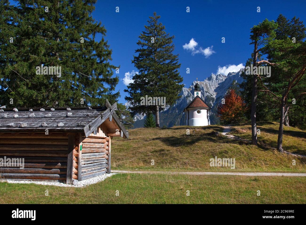 geography / travel, Germany, Bavaria, Mittenwald, chapel Saint Mary queen outside of the Karwendel Mou, Additional-Rights-Clearance-Info-Not-Available Stock Photo