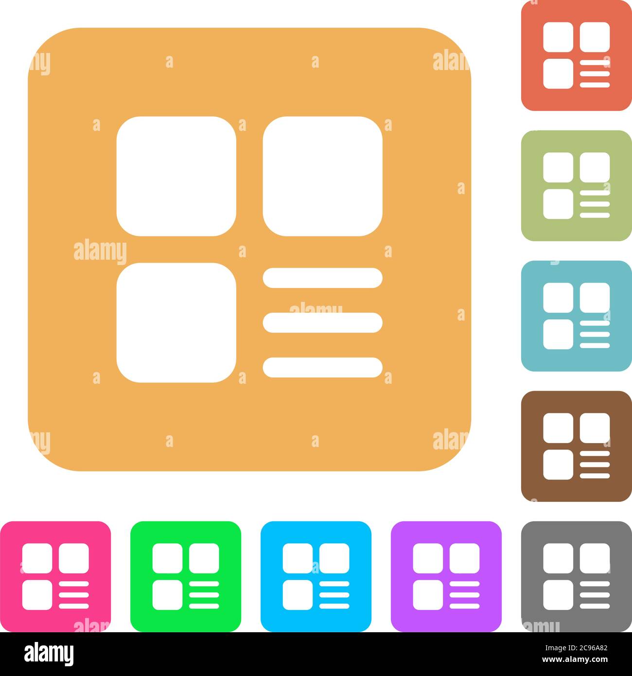 Component options flat icons on rounded square vivid color backgrounds. Stock Vector
