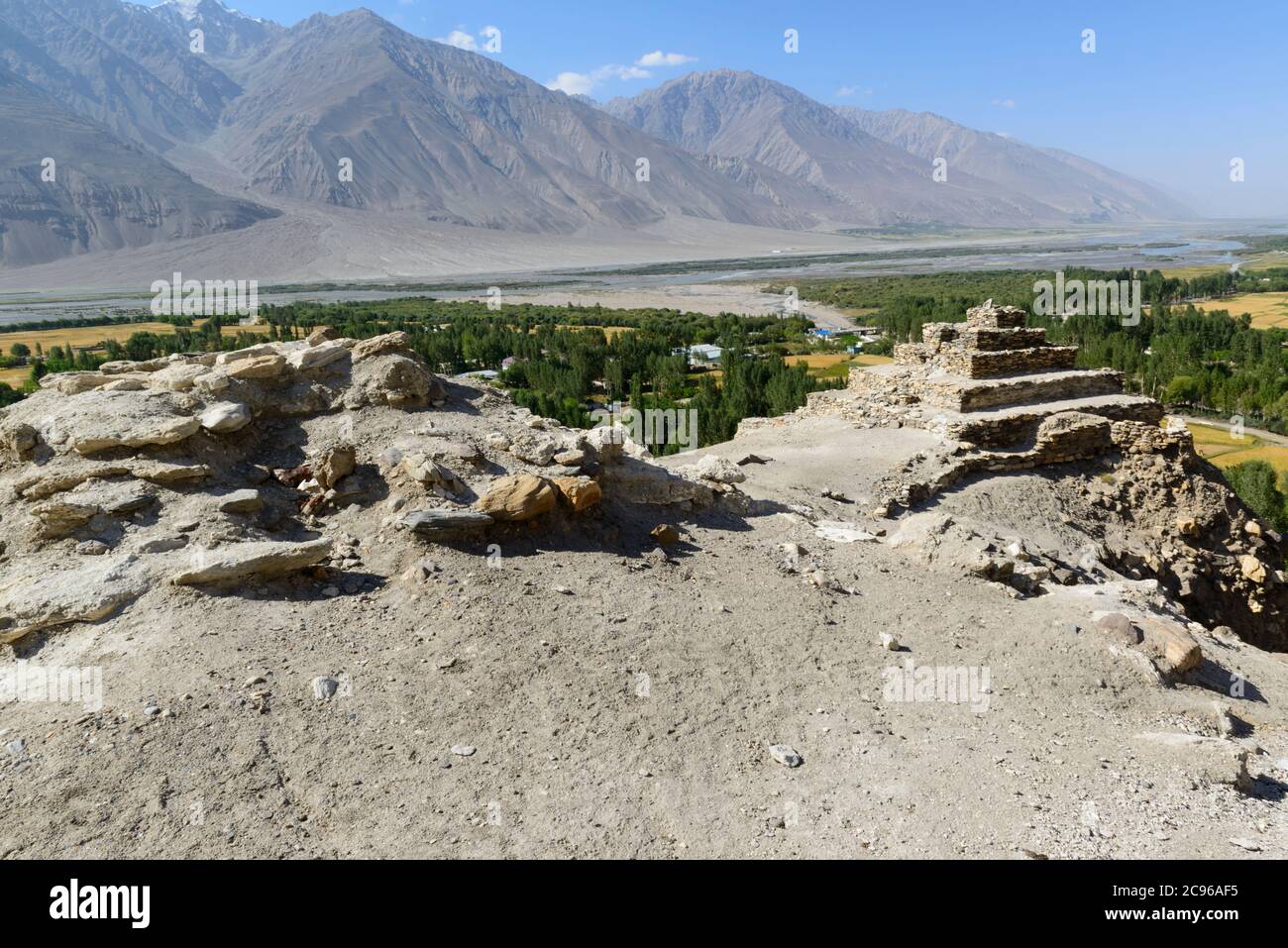 The ancient five-level Buddhist stupa in the village Vrang. Wakhan Corridor, Tajikistan, Stock Photo