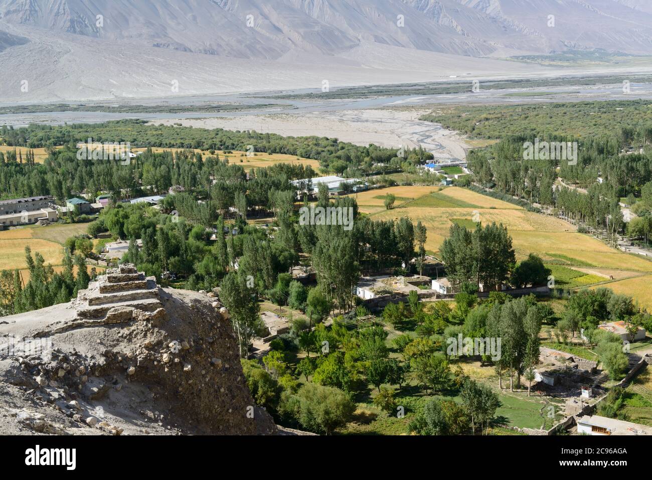 The ancient five-level Buddhist stupa in the village Vrang. Wakhan Corridor, Tajikistan, Stock Photo