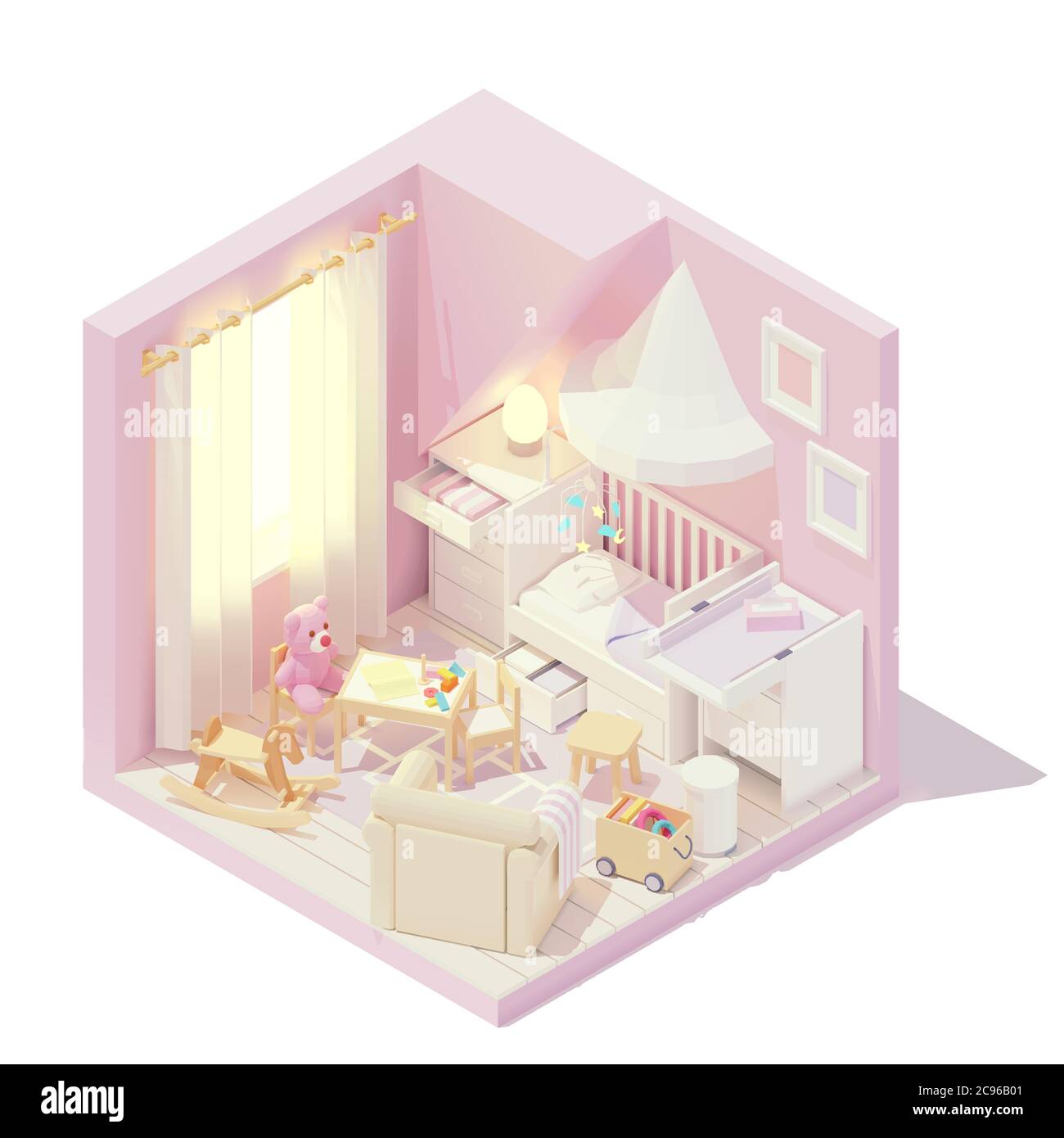 Vector isometric childrens and baby room Stock Vector