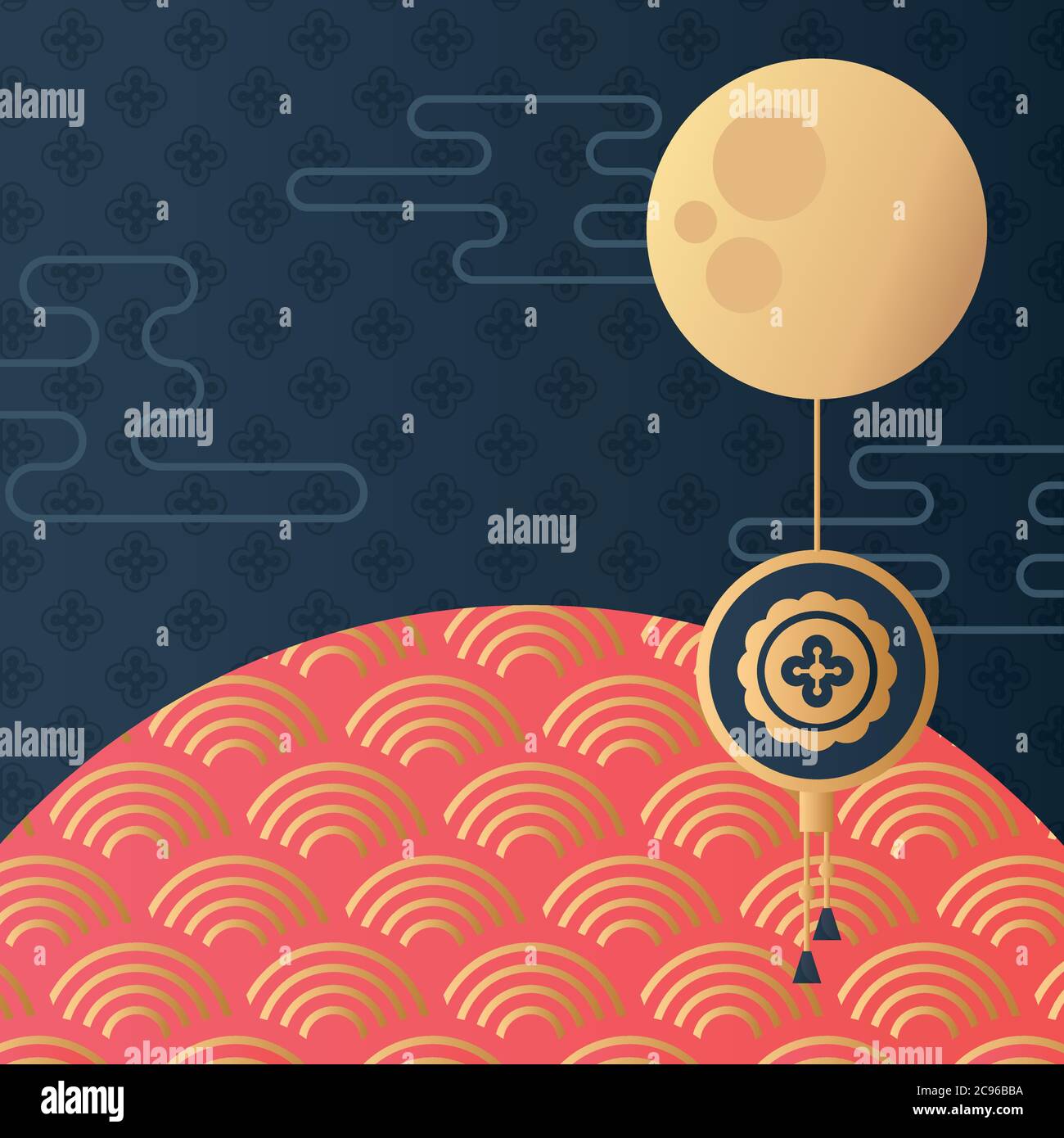 mid autumn festival poster with moon and lanterns hanging vector ...