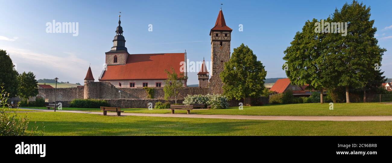 geography / travel, Germany, Bavaria, Ostheim outside of the Rhoen, Kirchenburg Castle in Ostheim outs, Additional-Rights-Clearance-Info-Not-Available Stock Photo