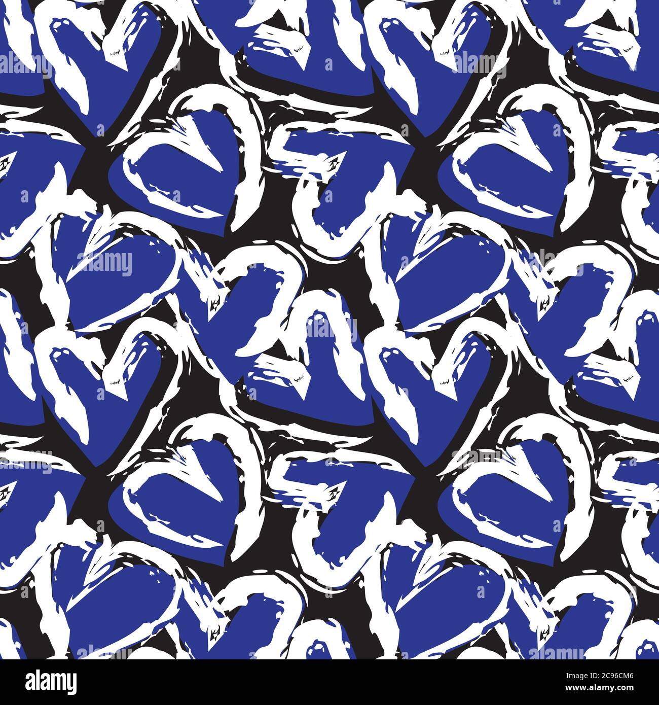 Heart shaped brush stroke seamless pattern background for fashion textiles, graphics Stock Vector