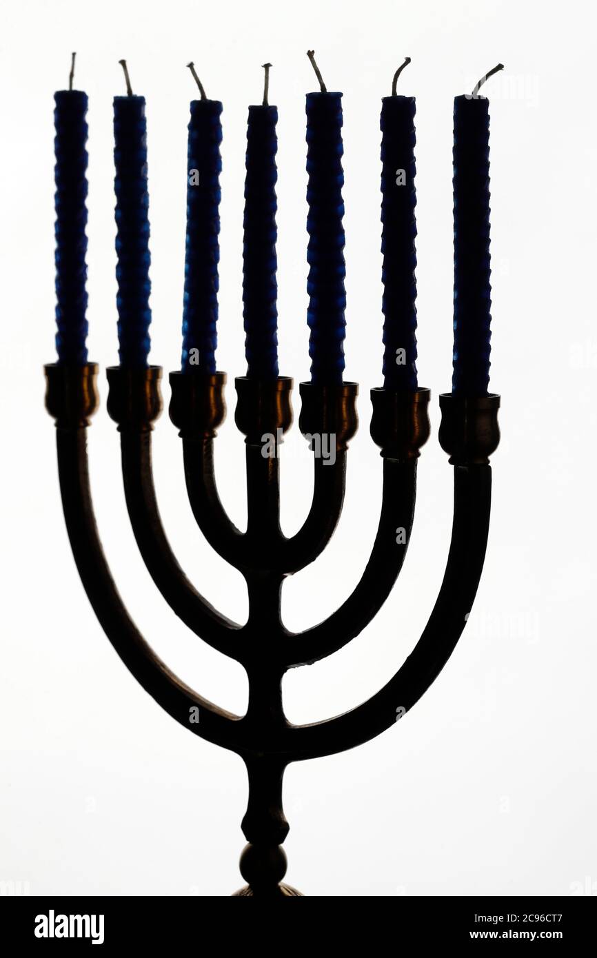 The menorah or seven-lamp Hebrew lampstand, symbol of Judaism since ancient times. France. Stock Photo