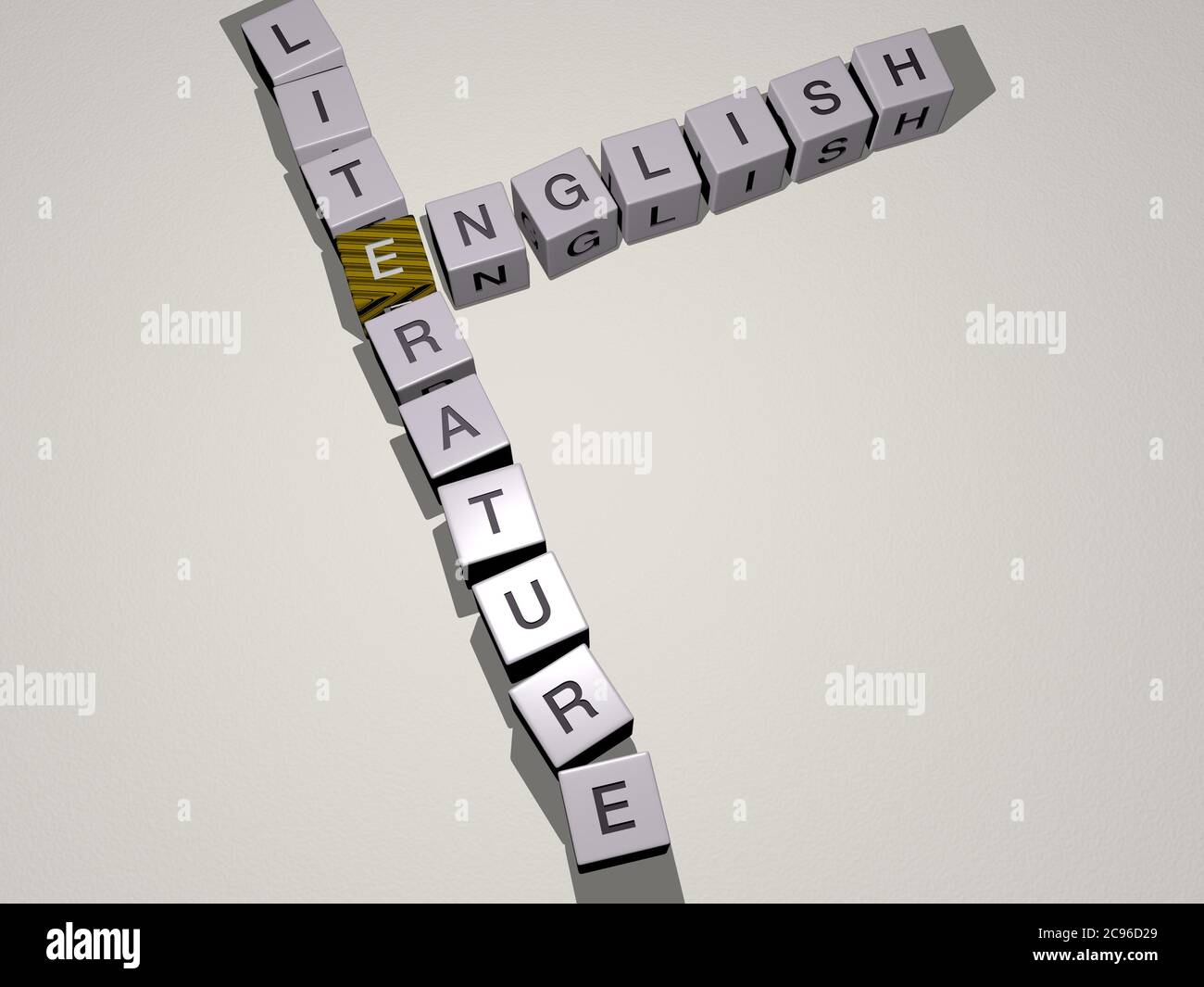 crosswords of ENGLISH LITERATURE arranged by cubic letters on a mirror  floor, concept meaning and presentation. illustration and background. 3D  illustration Stock Photo - Alamy