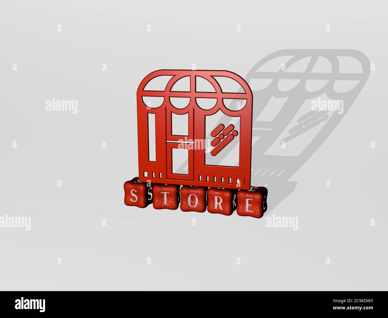 3D representation of STORE with icon on the wall and text arranged by ...
