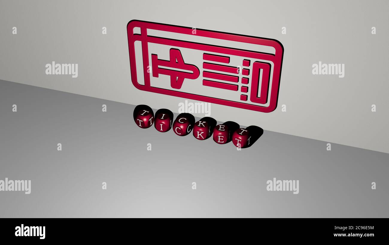 3D representation of ticket with icon on the wall and text arranged by ...