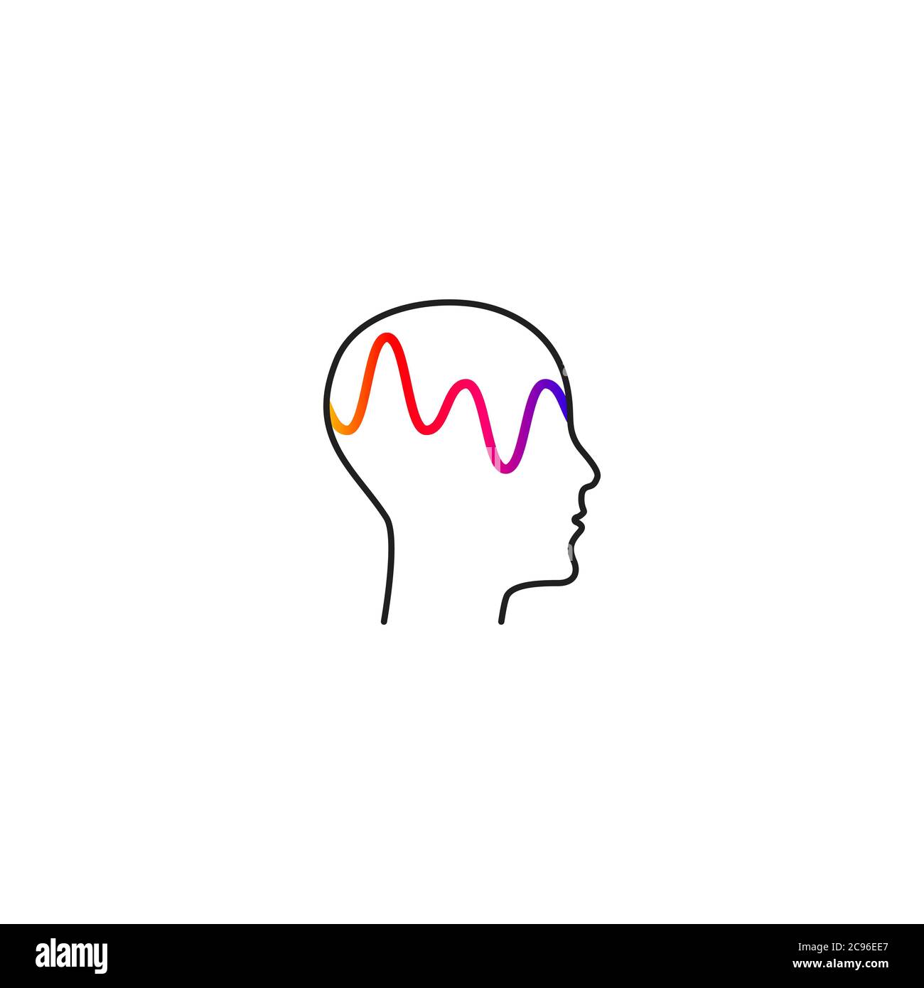Brain activity and wave, profile of person with mental activity, symbol of therapy, creativity, psychology icon Stock Vector