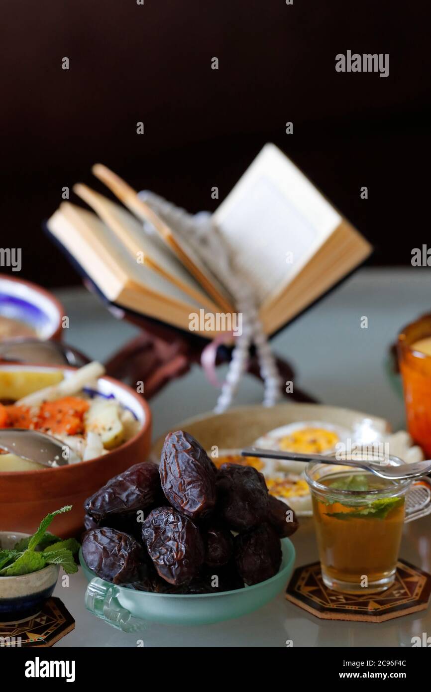 Traditional meal for iftar in time of Ramadan after the fast has been broken.  France. Stock Photo