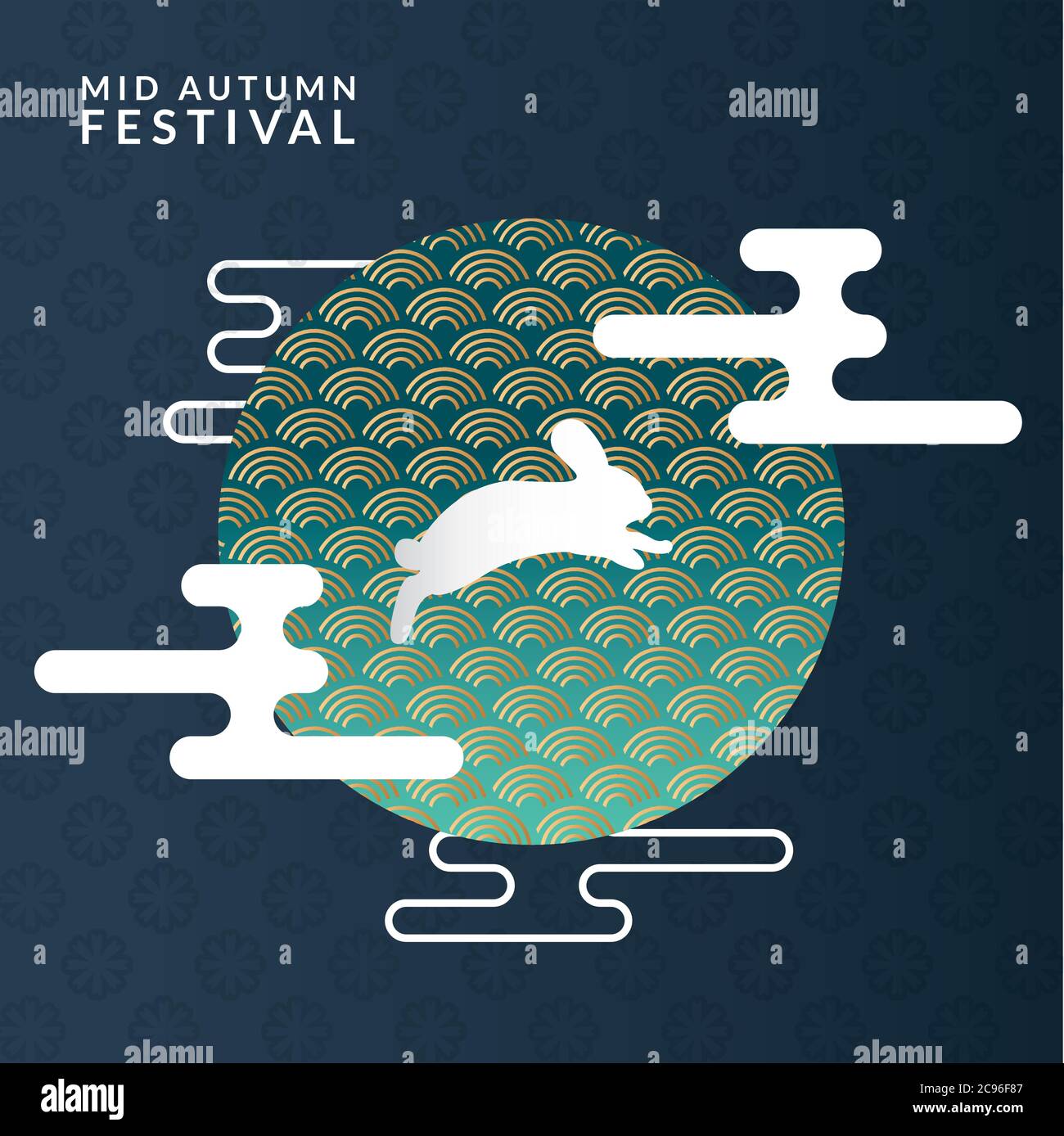 mid autumn festival poster with rabbit and lettering vector ...