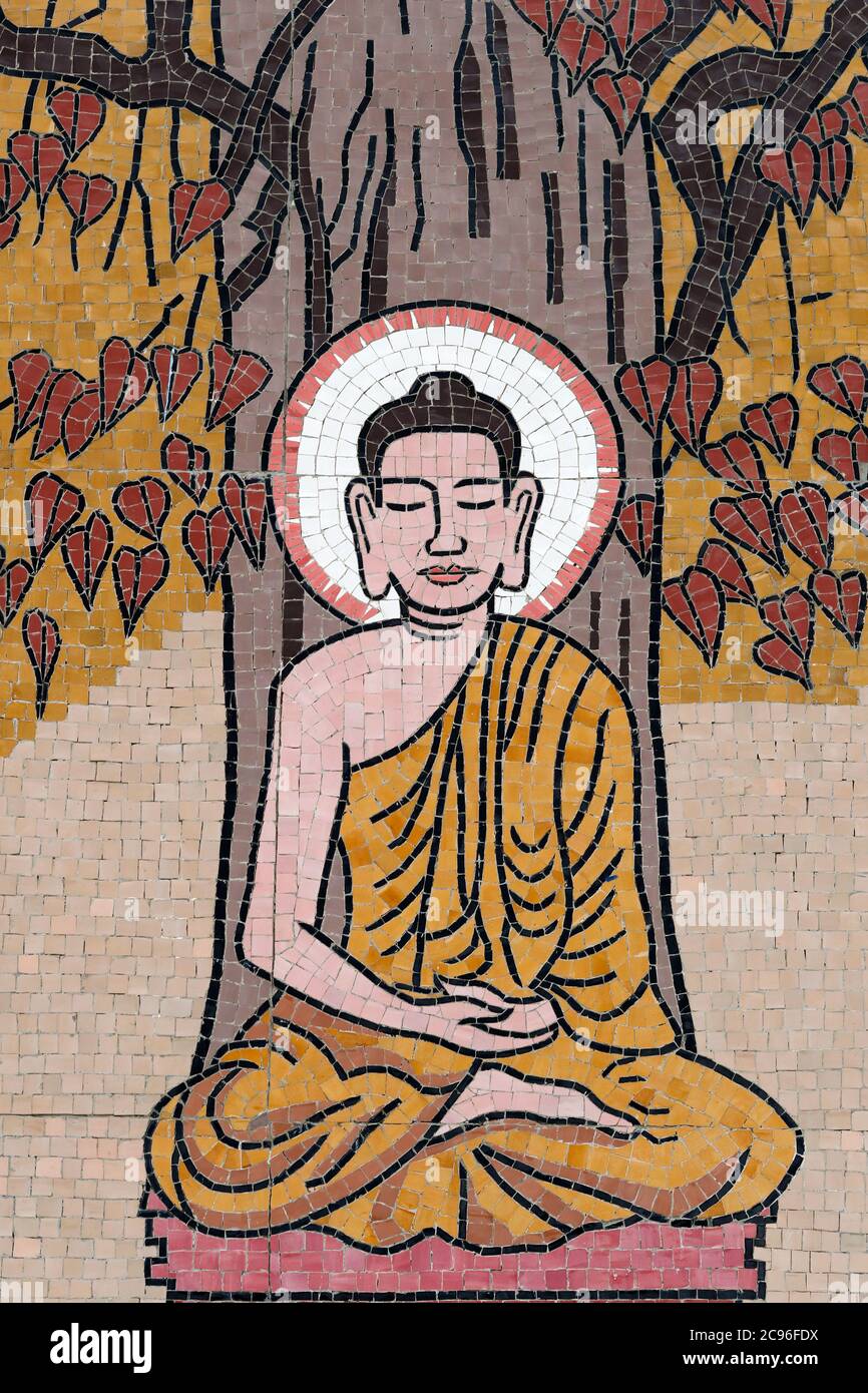 Ong Nui buddhist pagoda. Wall fresco. The life of the Buddha