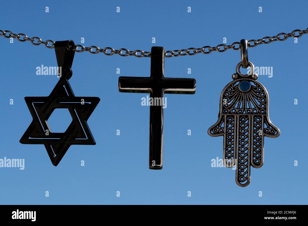 Religious symbols. Christianity, Islam, Judaism 3 monotheistic religions.  Interfaith dialogue. France Stock Photo - Alamy